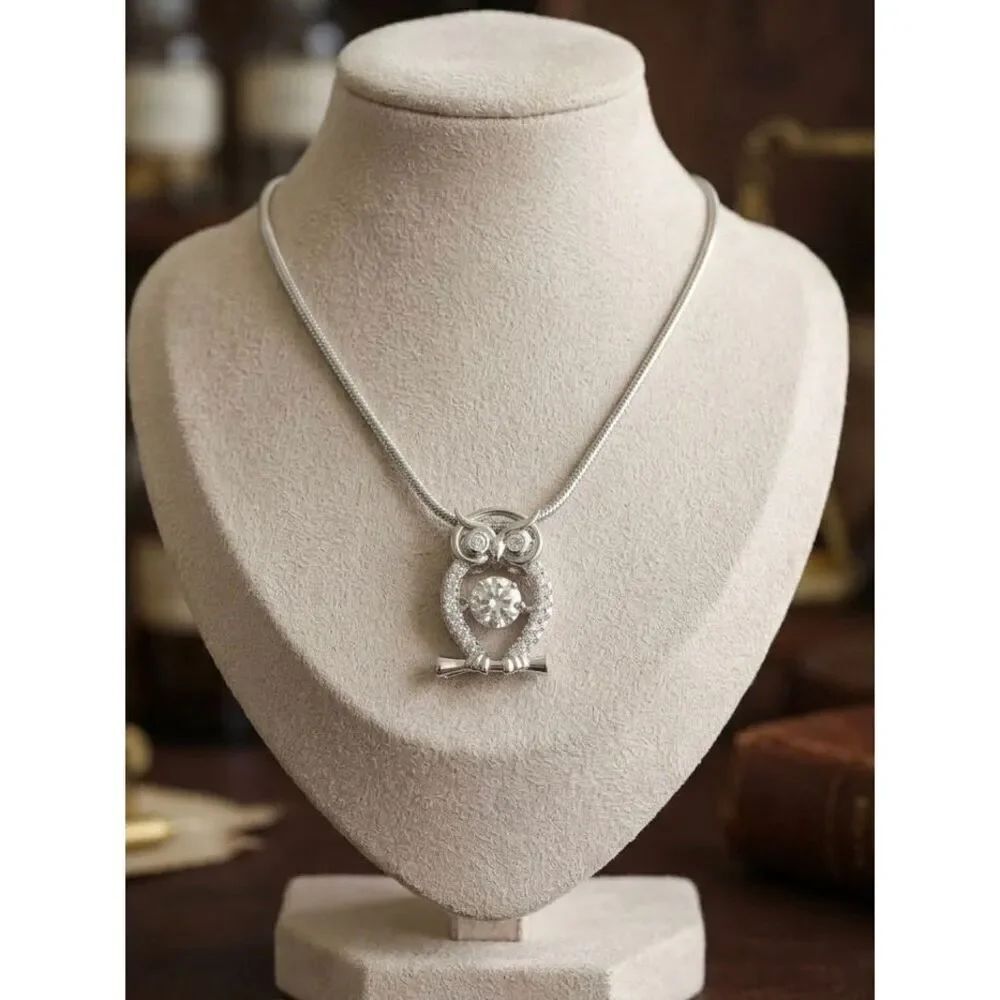 0.61 Ctw D Color VVS1 Moissanite Dancing Owl Necklace Pendant Artisan Crafted